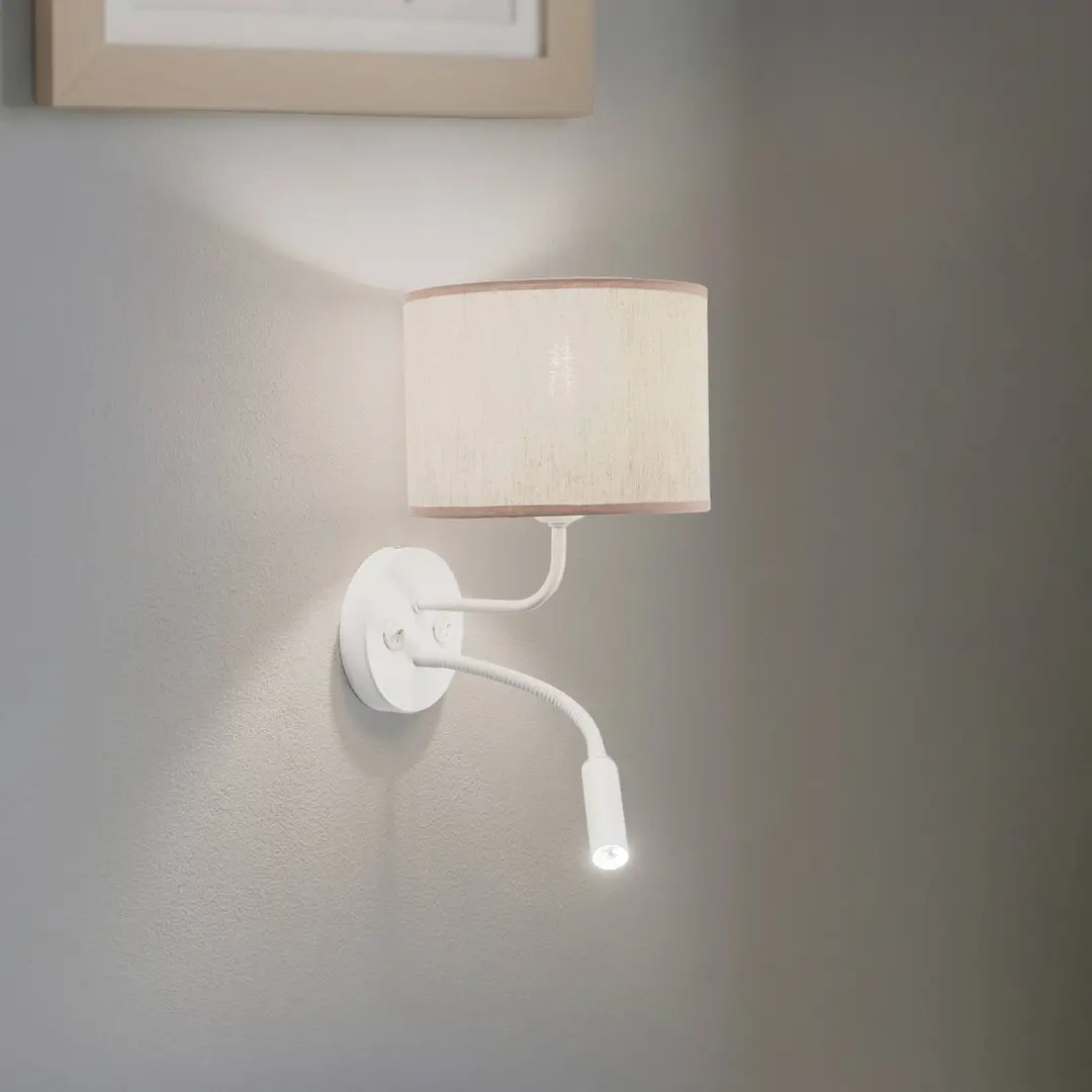 Duolla Wandleuchte Roller, Baumwolle rohweiß, weiß, mit Leselicht