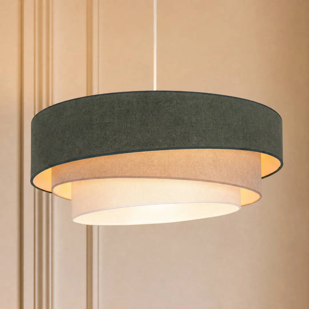 Duolla Pendellampe Trio, grün/beige, Ø 60 cm, Textil, E27