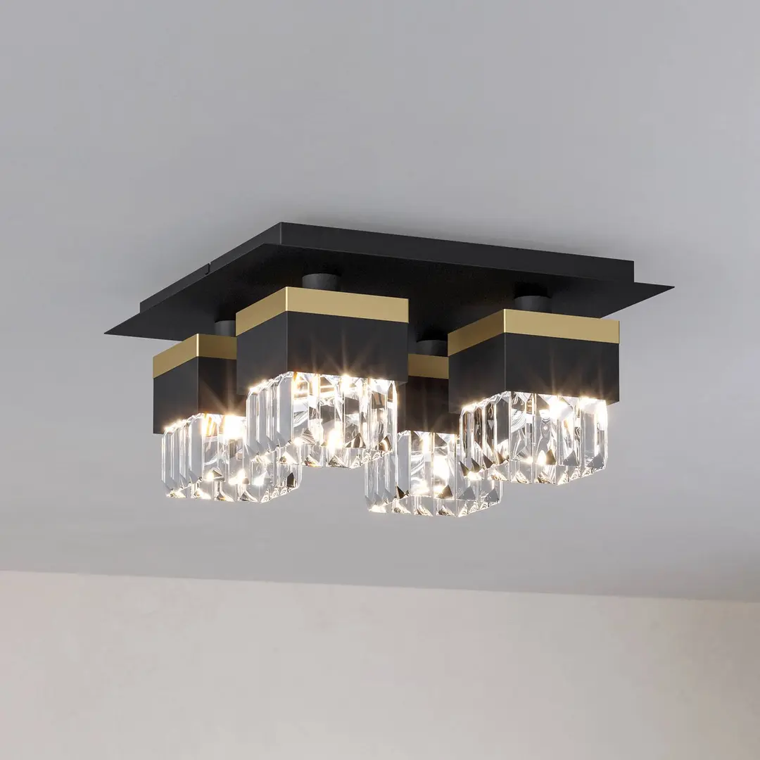 EGLO Deckenlampe Barrancas, schwarz/gold, Kristallglas