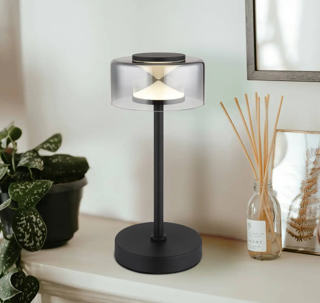 Globo LED-Tischleuchte Belinda, rauchgrau, Höhe 33 cm, Metall