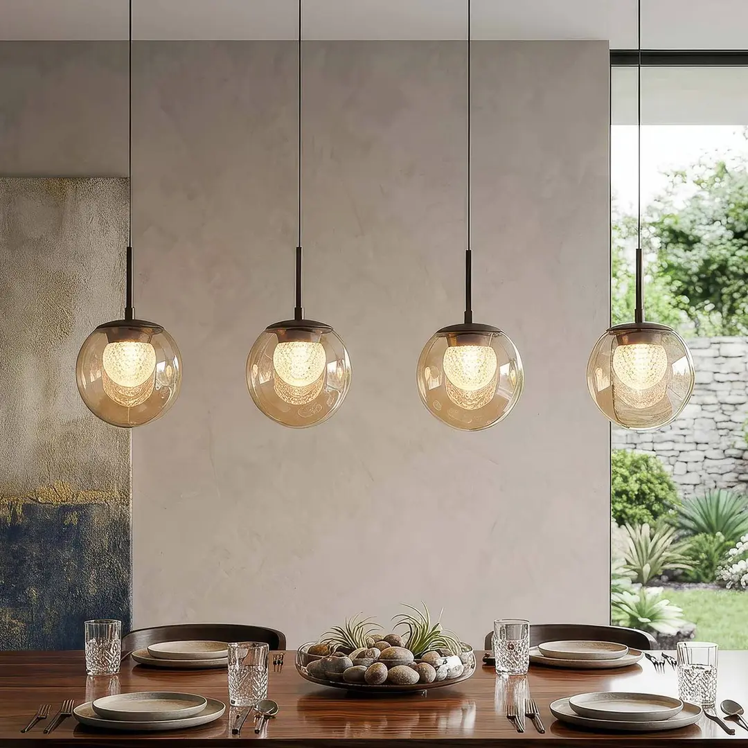 Searchlight LED-Hängeleuchte Solis, 4-fl. lang, bronze, Glas, 2.700 K