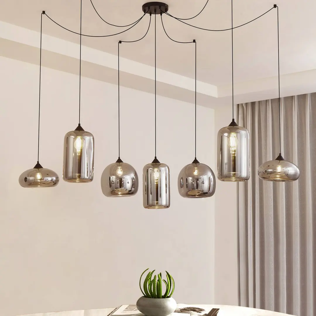 Lindby Hängeleuchte Marla, 7-flammig, Glas, rauchgrau, 128cm