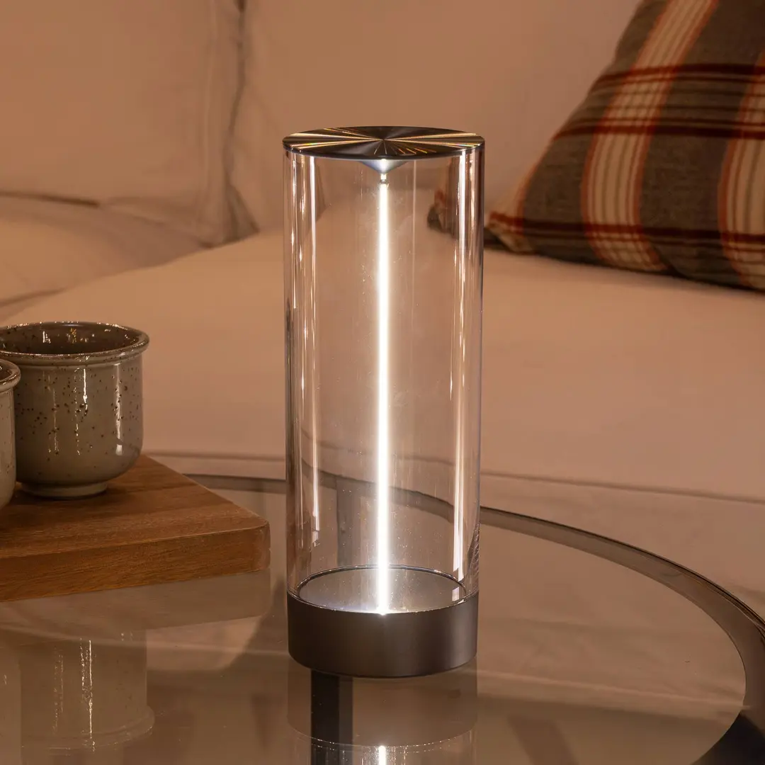 Konstsmide LED-Akku-Tischleuchte Edison, Höhe 24 cm, grau/klar, IP54