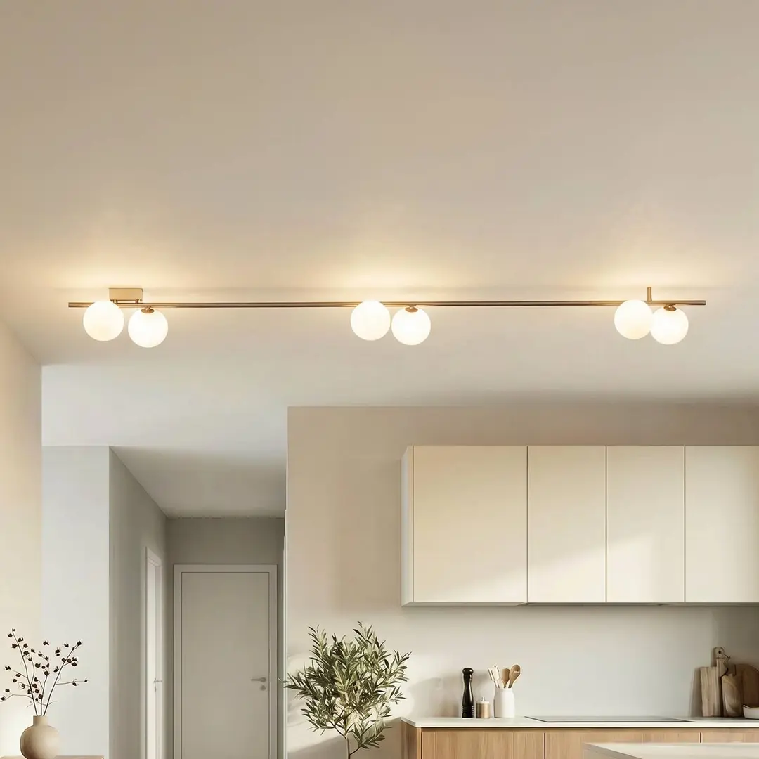 TK Lighting Deckenleuchte Imelo, braun, 6-flammig, Glas, Länge 200 cm