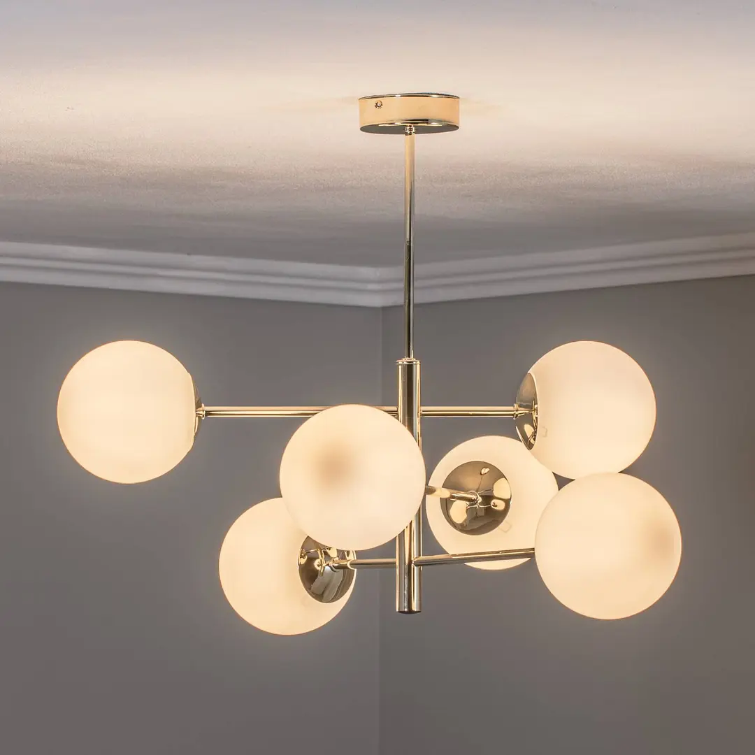Domiluce Hängeleuchte Aurora, goldfarben, 6-flammig, Glas, Metall