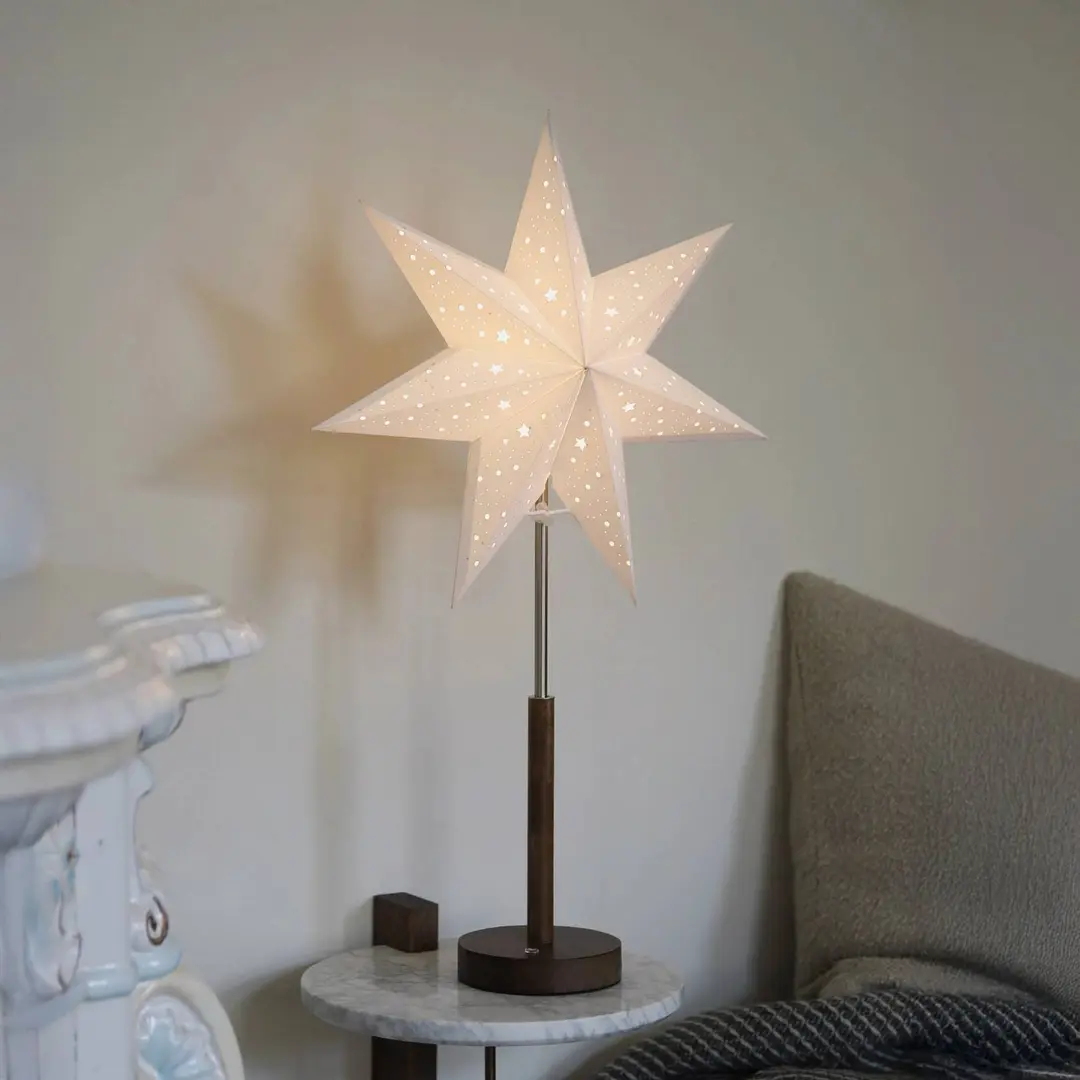 Markslöjd LED-Akku-Papierstern Noella, braun/weiß, Höhe 62 cm