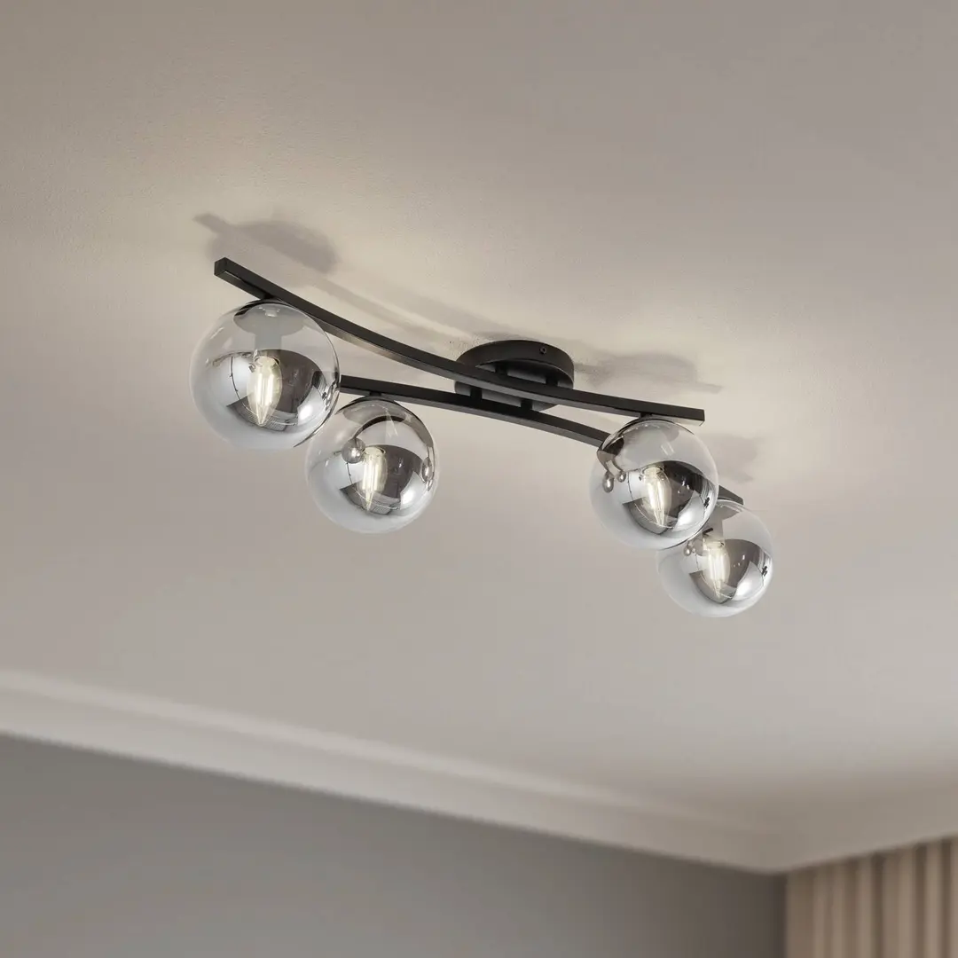 EMIBIG LIGHTING Deckenlampe Opus, Länge 84 cm, rauchgrau/schwarz, 4-flg.