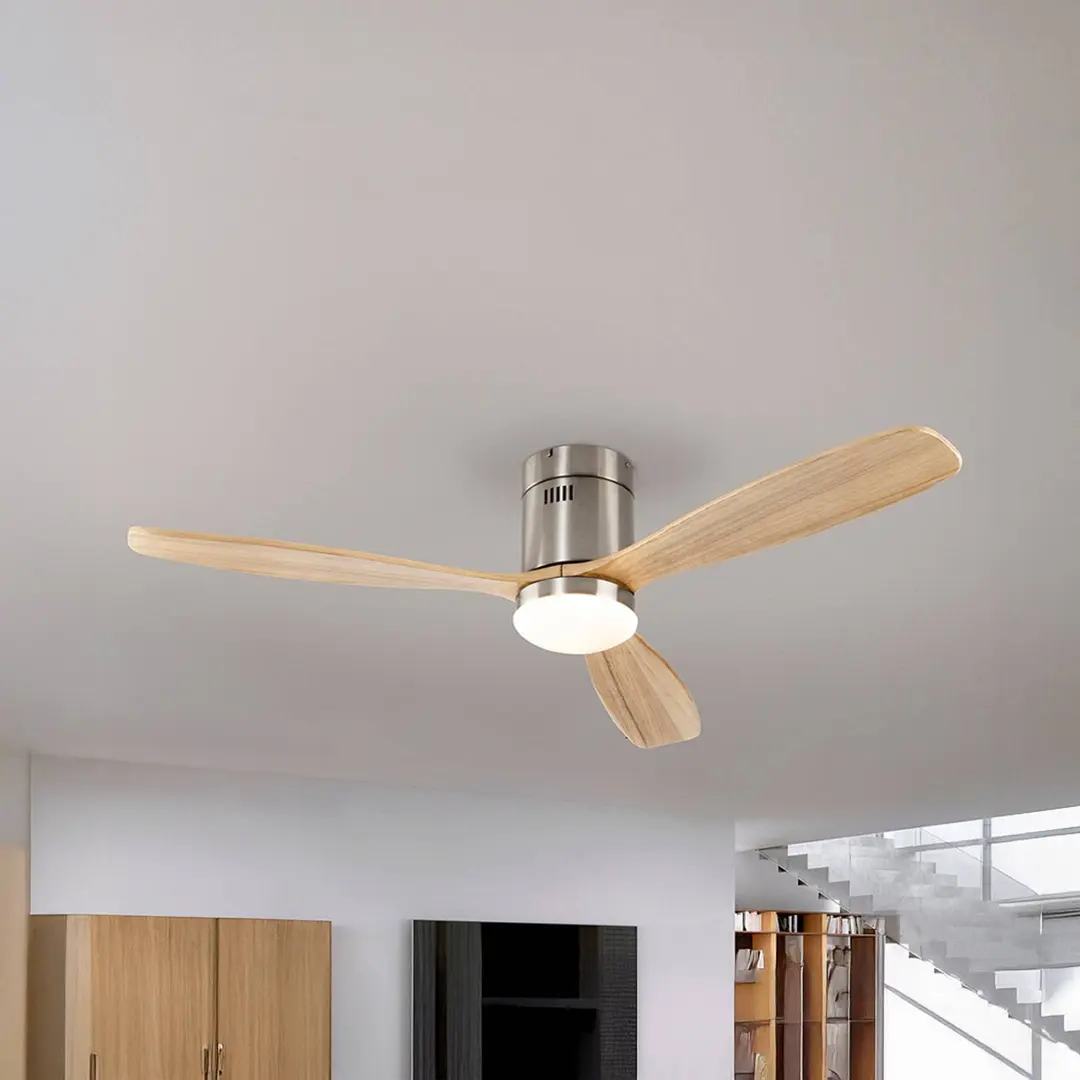 Schuller Valencia LED-Deckenventilator Siroco, nickel/holz hell Ø 132 cm leise
