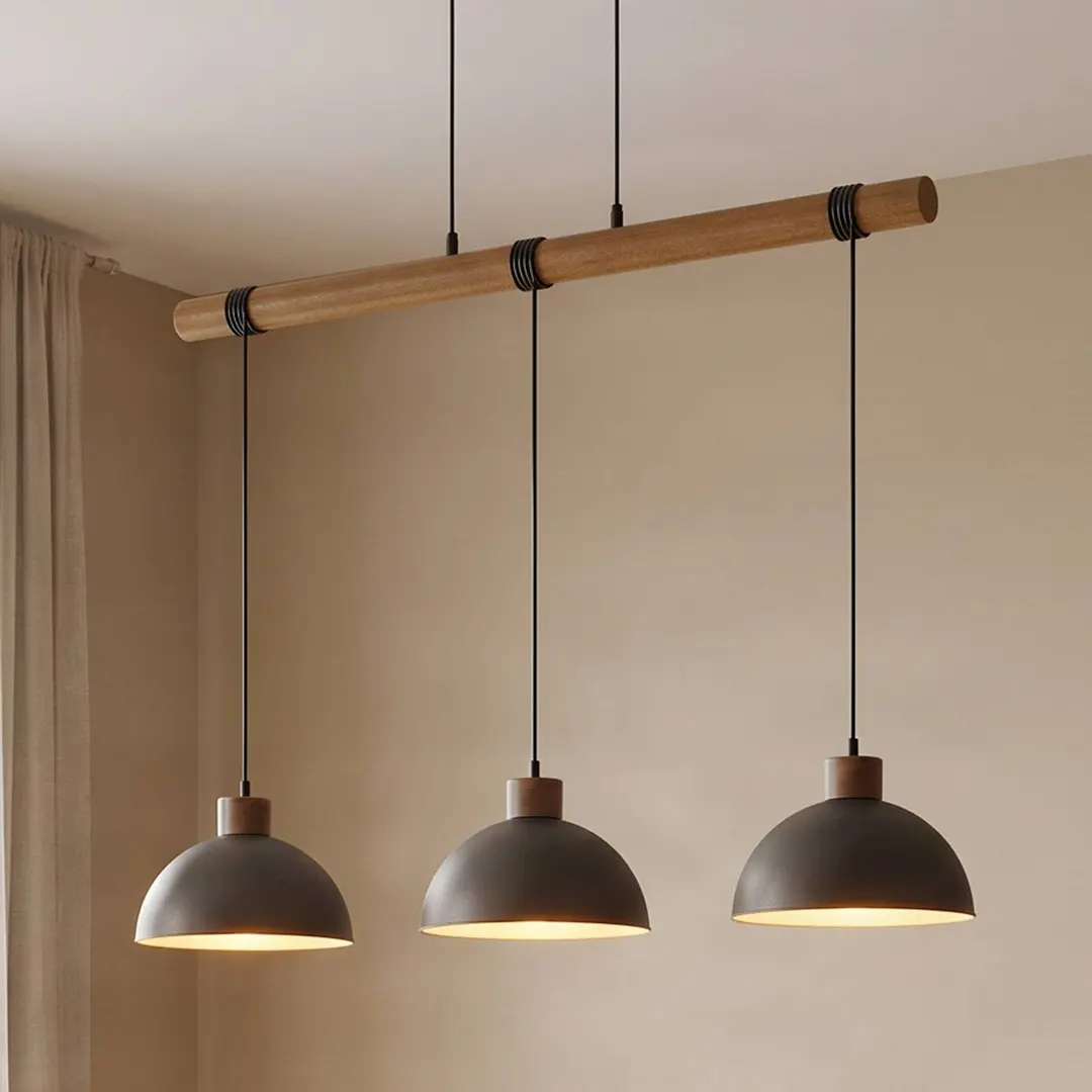 Lindby Hängeleuchte Holgar, grau, 3-flg., Holz, Metall, E27