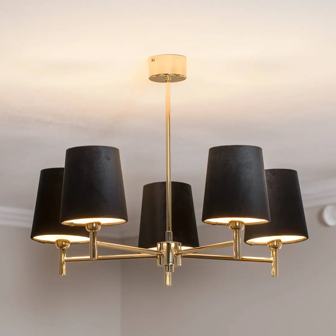 Domiluce Kronleuchter Nita, schwarz/gold, 60 cm, 5-flammig
