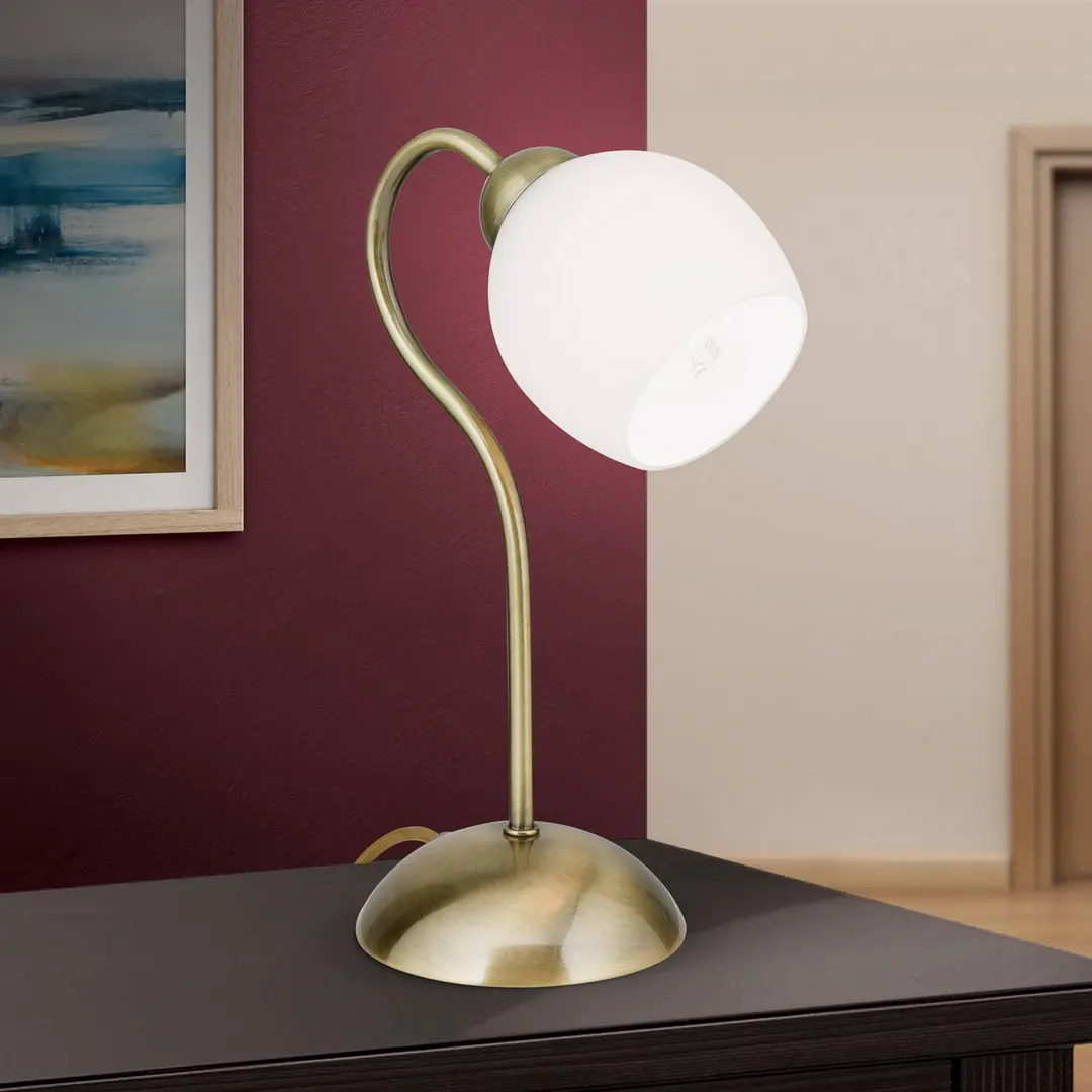 Orion Tischleuchte Doma, altmessingfarben, Höhe 30 cm, Glas