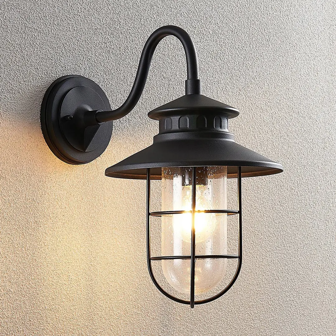 Lindby Außenwandleuchte Kyan, Höhe 40 cm, schwarz, IP44, E27