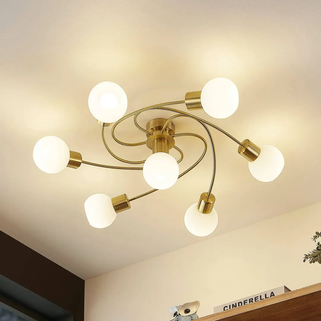 Lindby Deckenlampe Ciala, 7-flg., messingfarben, Glas, E14