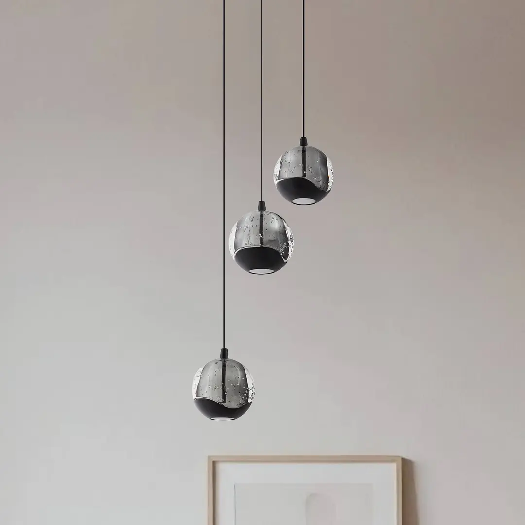Lucande LED-Pendellampe Hayley, schwarz, 3-flg., Glas