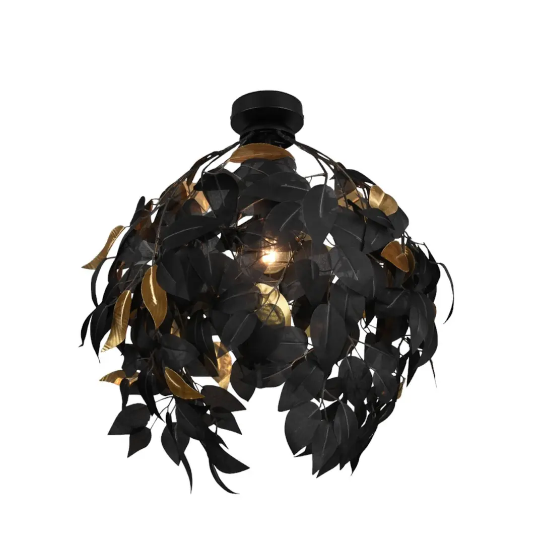 Reality Leuchten Deckenlampe Leavy, Ø 38 cm, schwarz/gold, Kunststoff