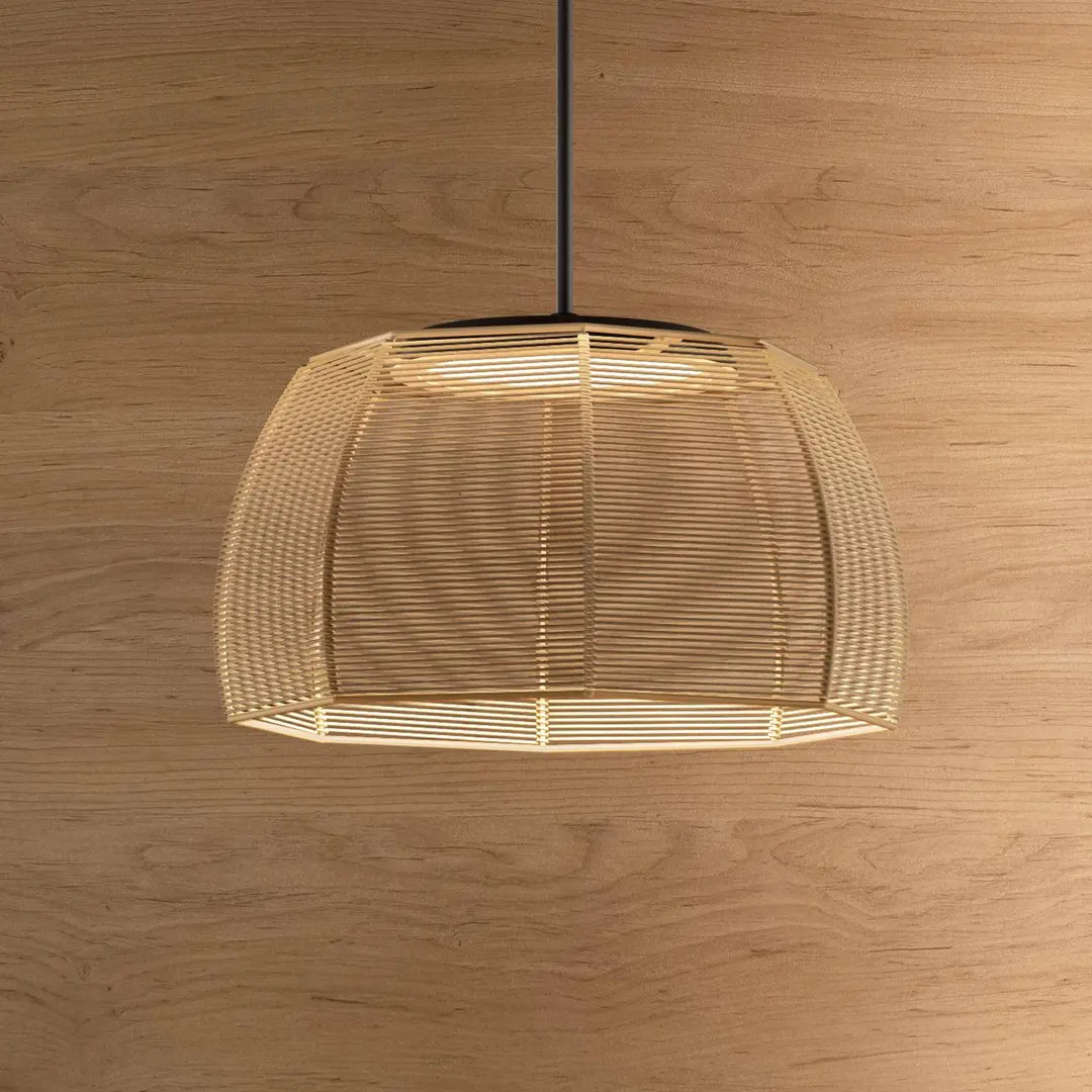 Bover LED-Hängelampe Tanit, Ø 43 cm, schwarz/beige, Stoff