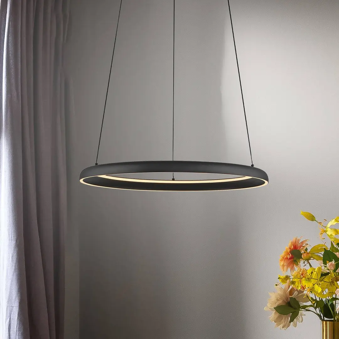 Schöner Wohnen LED-Hängeleuchte QUILLO, schwarz, Ø 60 cm, Metall, switchdim