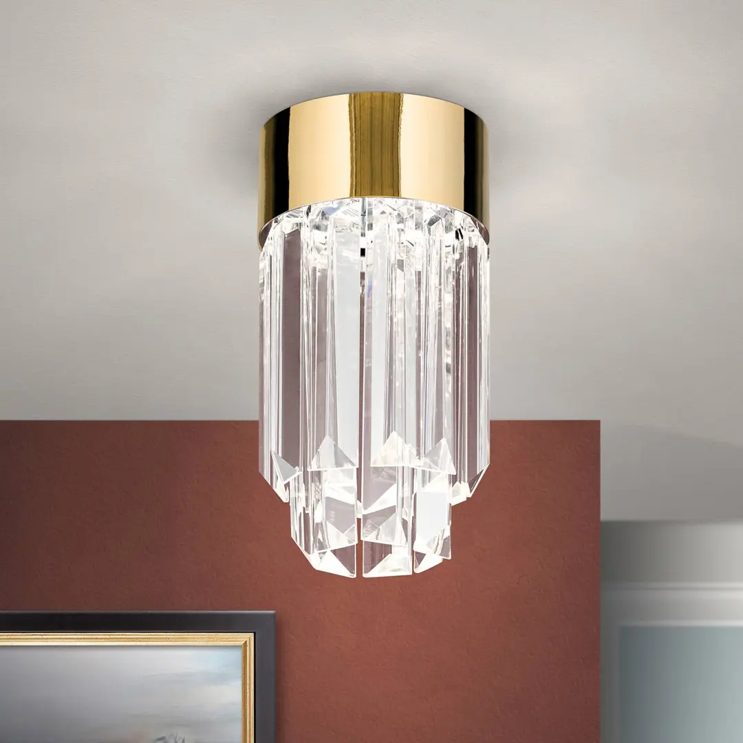 Orion LED-Deckenleuchte Prism, Kristallglas, Ø10cm, gold