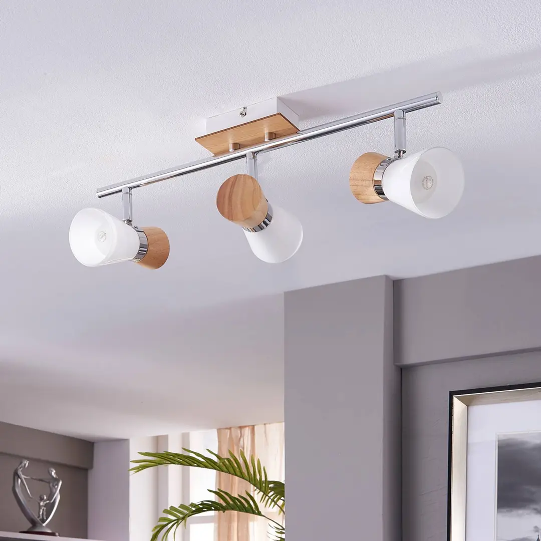 LINDBY Vivica - 3-flammige Deckenlampe mit Holzelementen