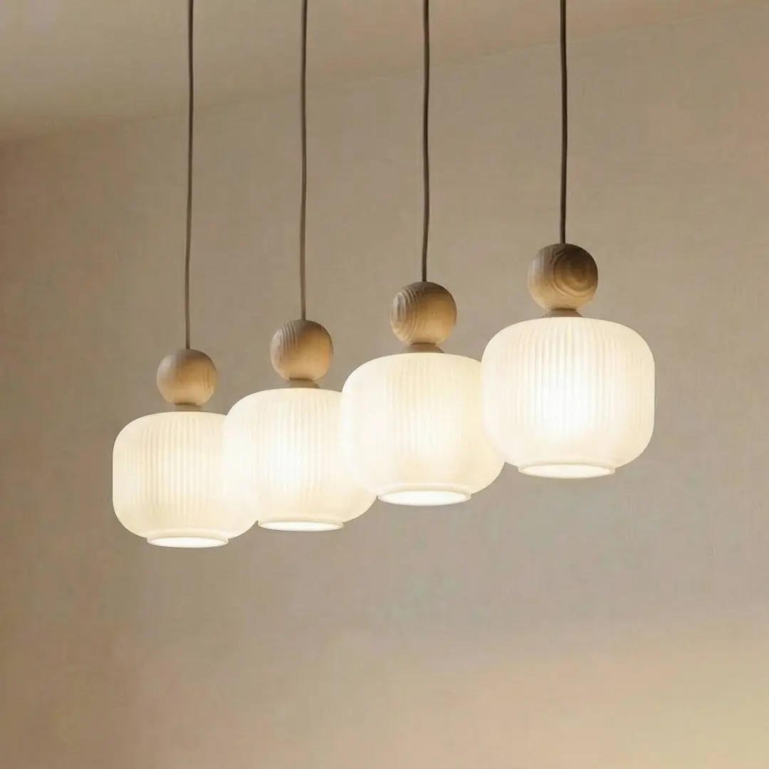 TK Lighting Pendelleuchte Ballo, 4-flammig, beige, Glas, Länge 80 cm