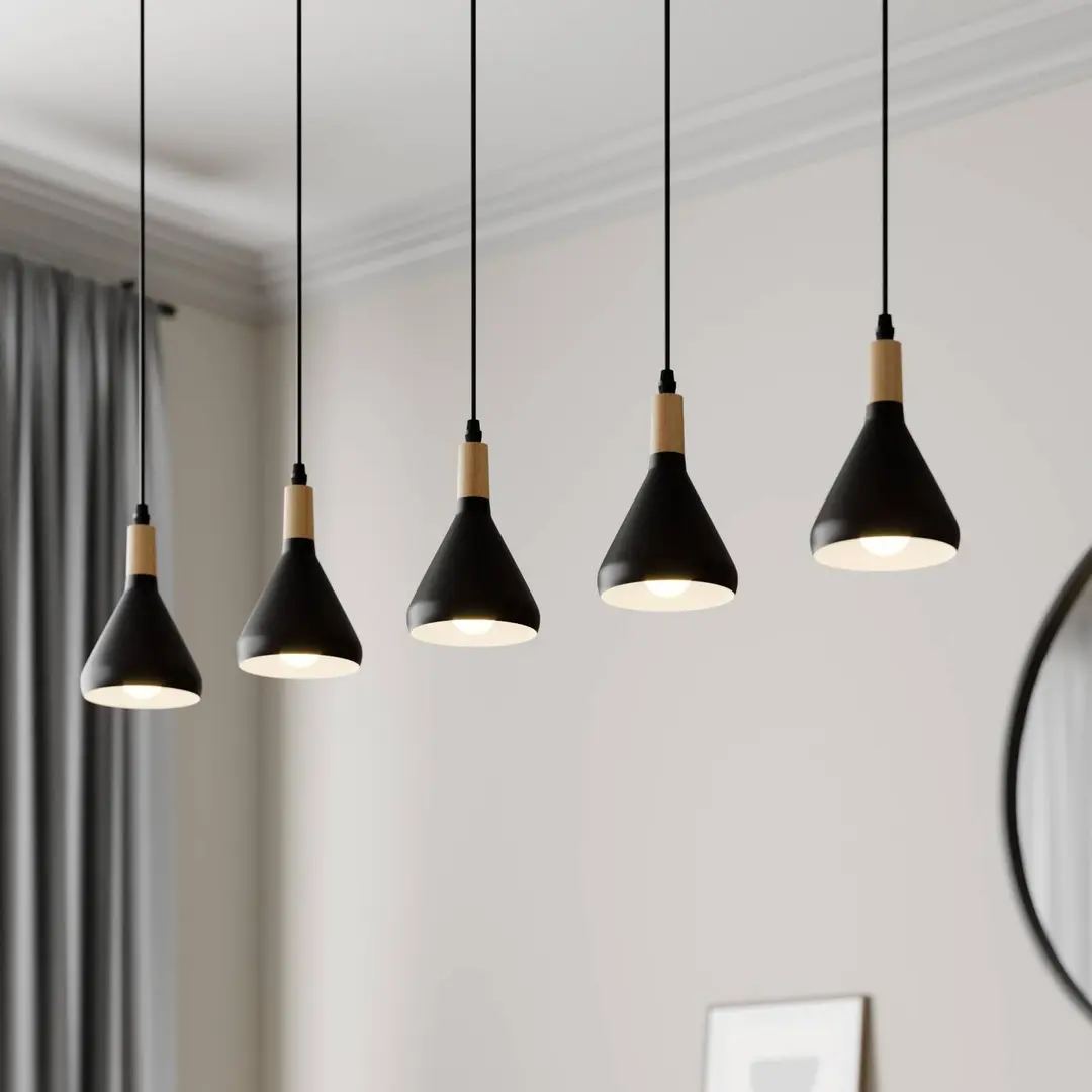 Lindby Pendelleuchte Arina, 100 cm, schwarz, 5-flammig, E14
