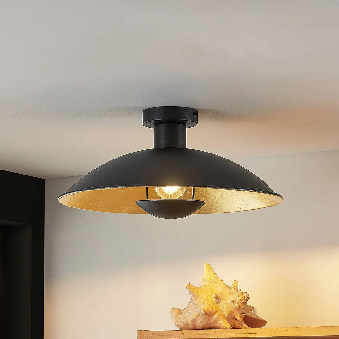 Lindby Deckenlampe Narisara, Ø 40 cm, E27, schwarz-gold