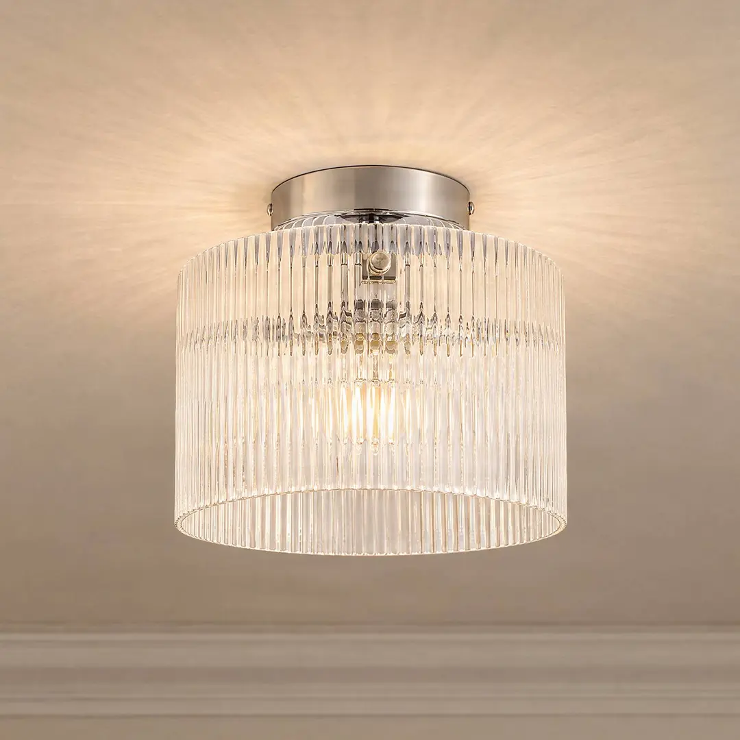 Lucande Deckenleuchte Meritt, chrom/klar, Ø 25 cm, Glas