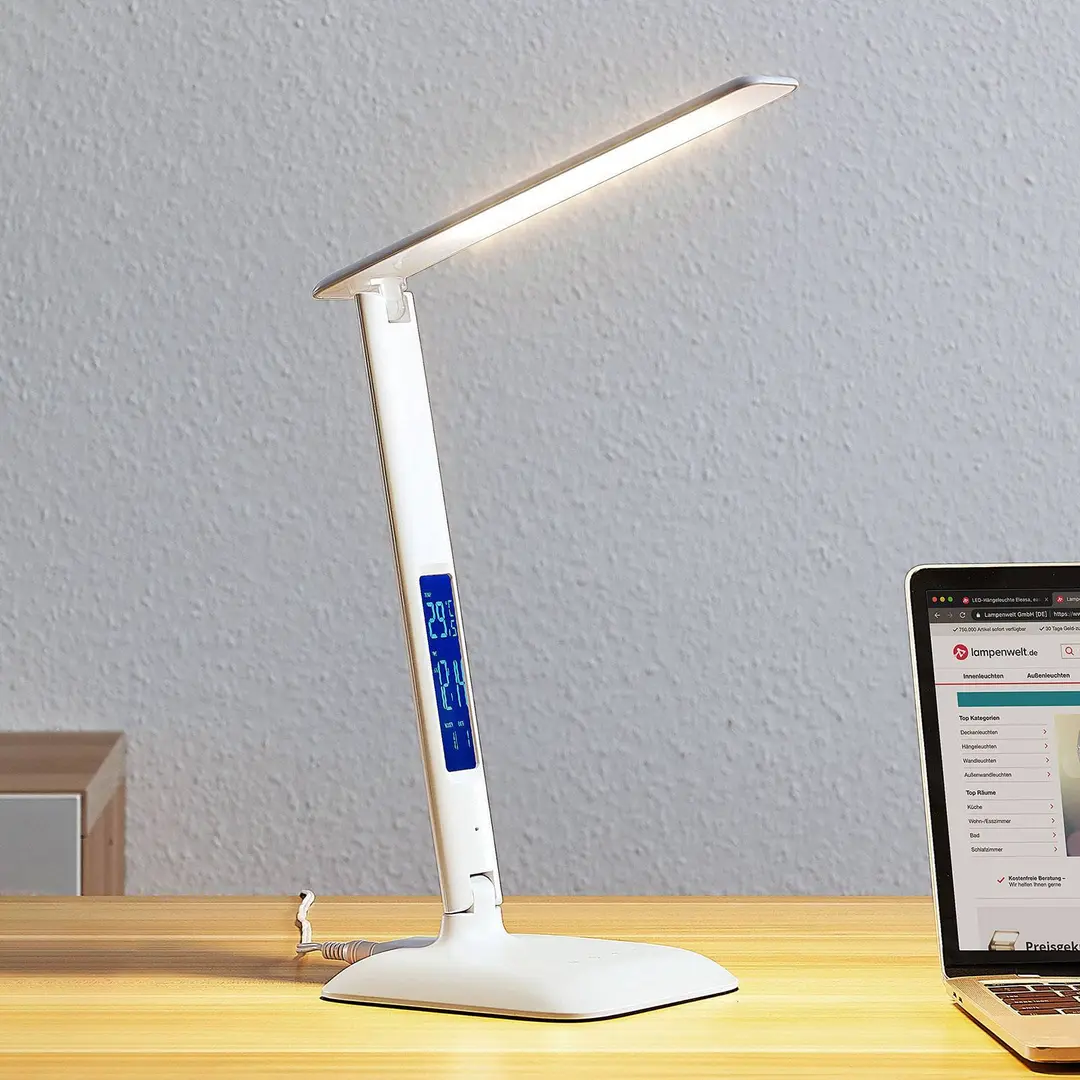 Lindby LED-Tischlampe Ludmilla, Höhe 34 cm, weiß, Display