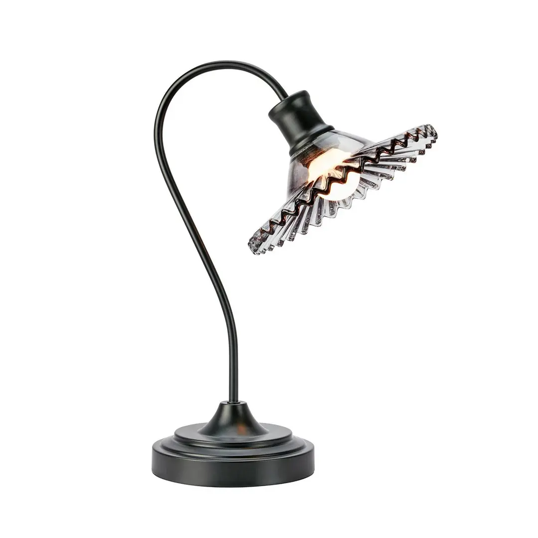 Markslöjd Tischleuchte Nova, schwarz, Rauchglas, Höhe 41,5 cm, E27