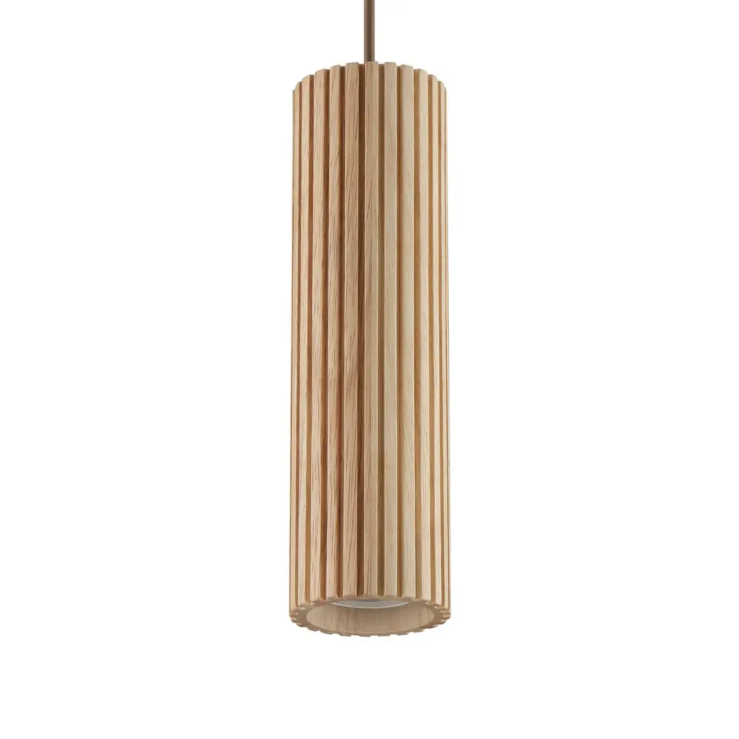 Brilliant Pendelleuchte Lakewood, braun, Holz, Ø 7 cm, 1-flammig