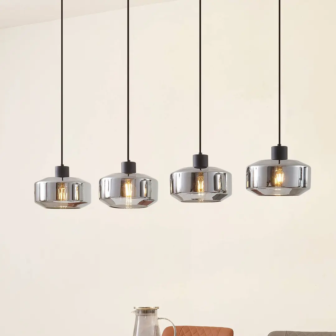 Lindby Hängeleuchte Hildur, 4-flg., 115 cm, rauchgrau, Glas