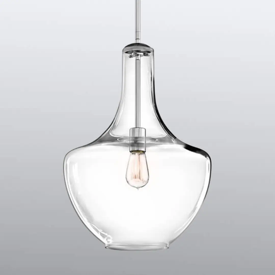 KICHLER Mittelgroße Glas-Hängeleuchte Everly Fassung chrom