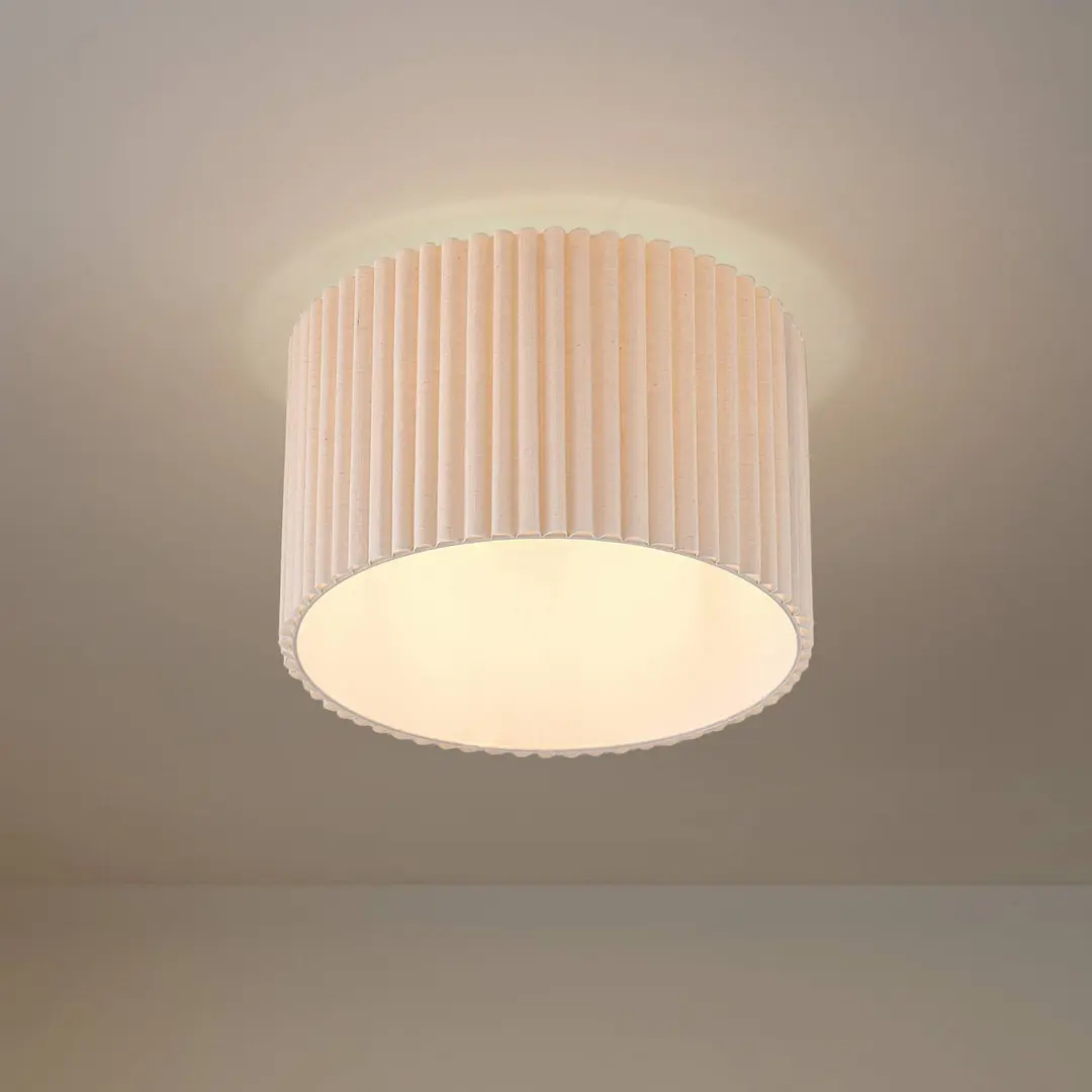 Lindby Deckenleuchte Libbie, Ø 45 cm, Leinen, creme