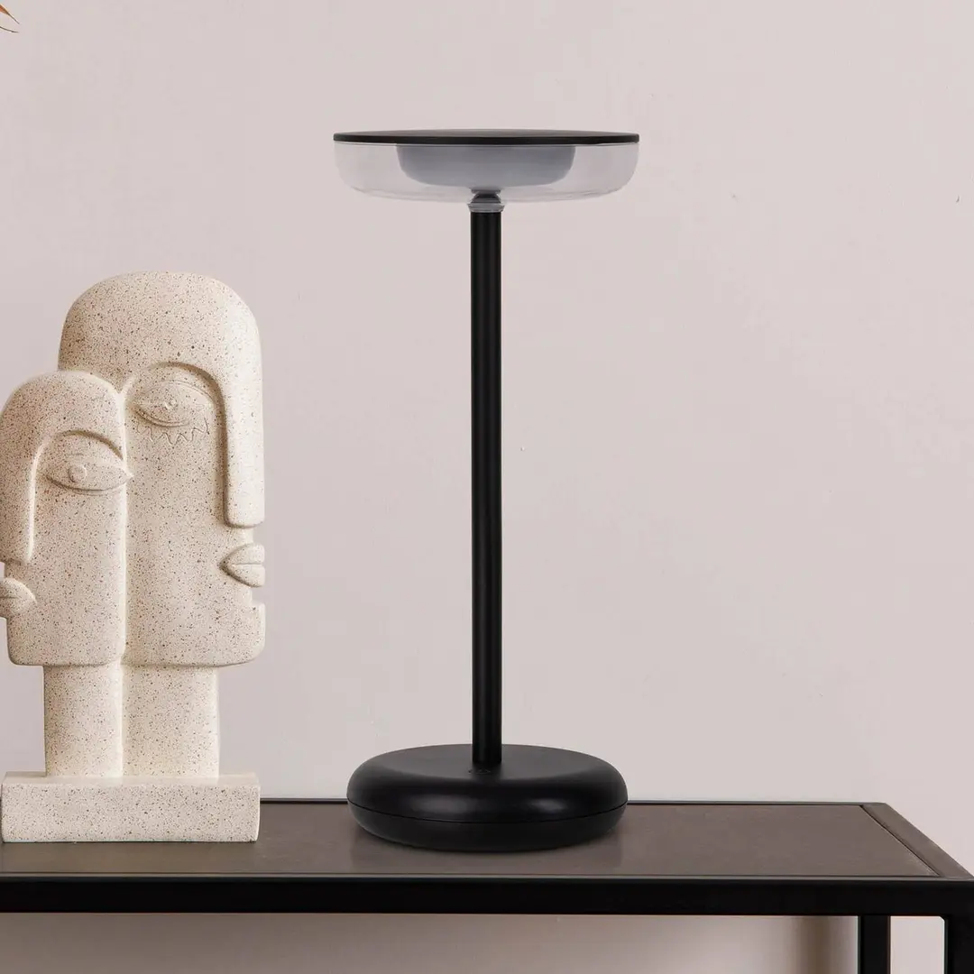 Naeve Leuchten LED-Akku-Terrassenlampe Pasi schwarz Höhe 26cm Metall Touch