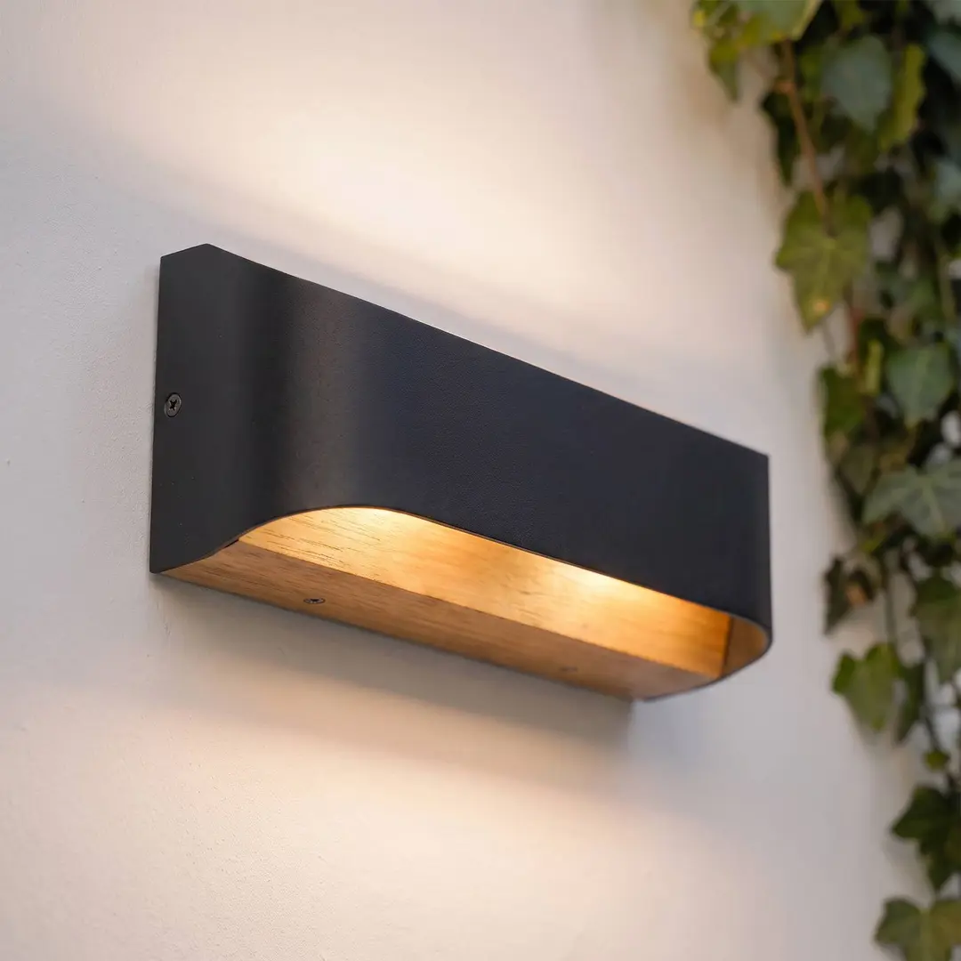 Lindby LED-Außenwandleuchte Lenore, schwarz, Metall, 36,5cm