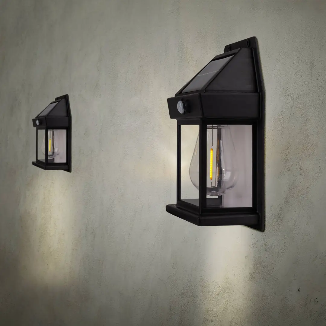 Naeve Leuchten LED-Solar-Außenwandlampe Mira, Sensor, schwarz, 2er-Set IP44