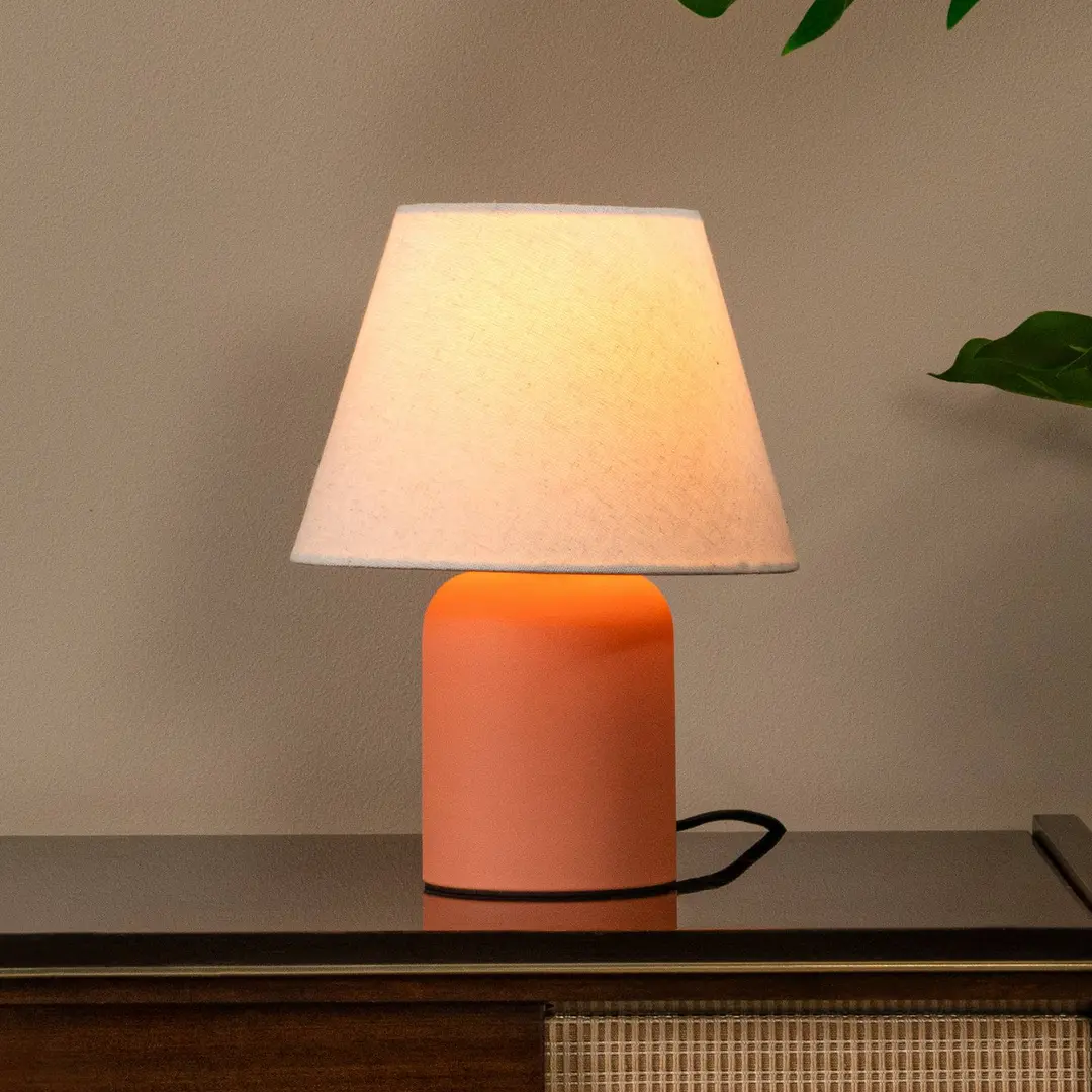 Lucide Tischlampe Macia, terrakotta/naturfarben 27 cm Keramik/Stoff