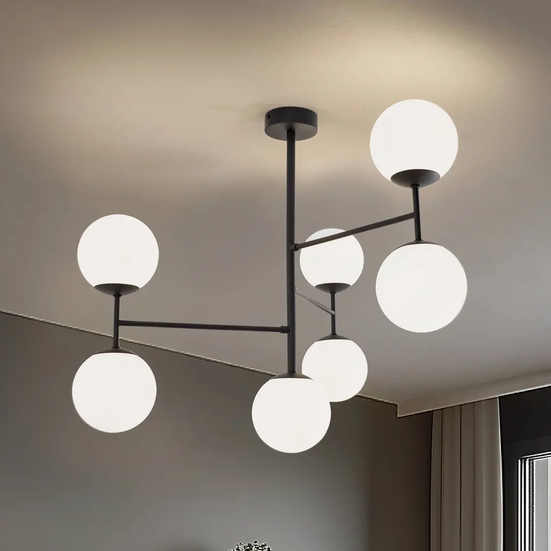 Domiluce Deckenlampe Korek, schwarz/weiß, Glas, 75 cm, 7-flg., E14