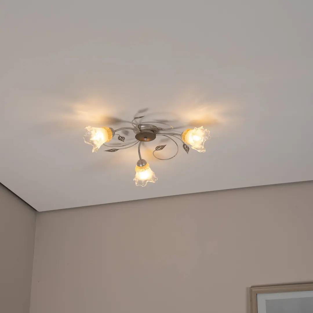ONLI Deckenlampe Lancia, elfenbeinfarben, 3-flammig, Eisen, Glas