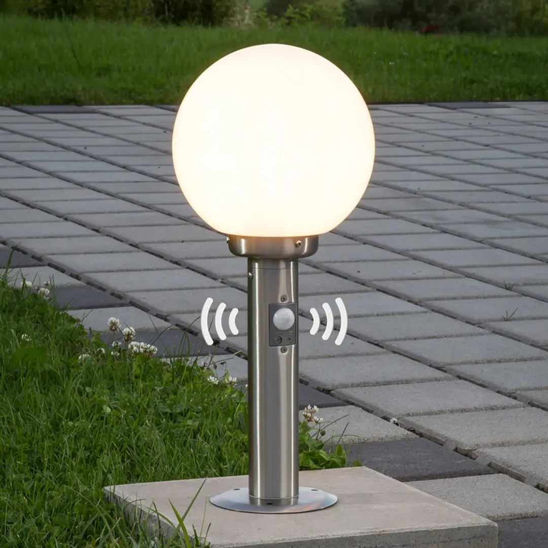 Lindby Sockellampe Vedran, 45 cm, Edelstahl, Sensor