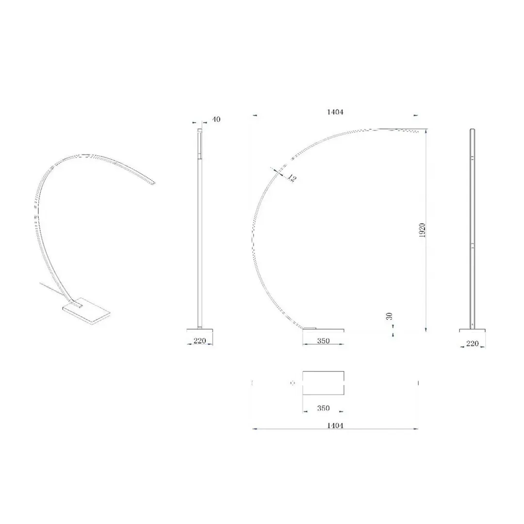 Lucide LED-Bogenleuchte Curve, gold matt, Marmor, 192 cm, dimmbar
