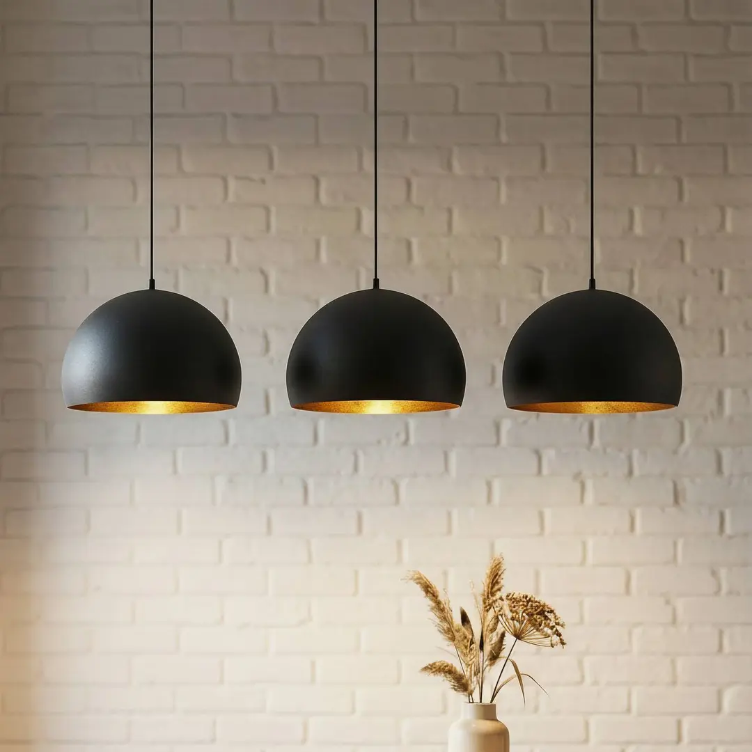 Lindby Pendellampe Tarjei, Länge 120cm, schwarz/gold, Metall