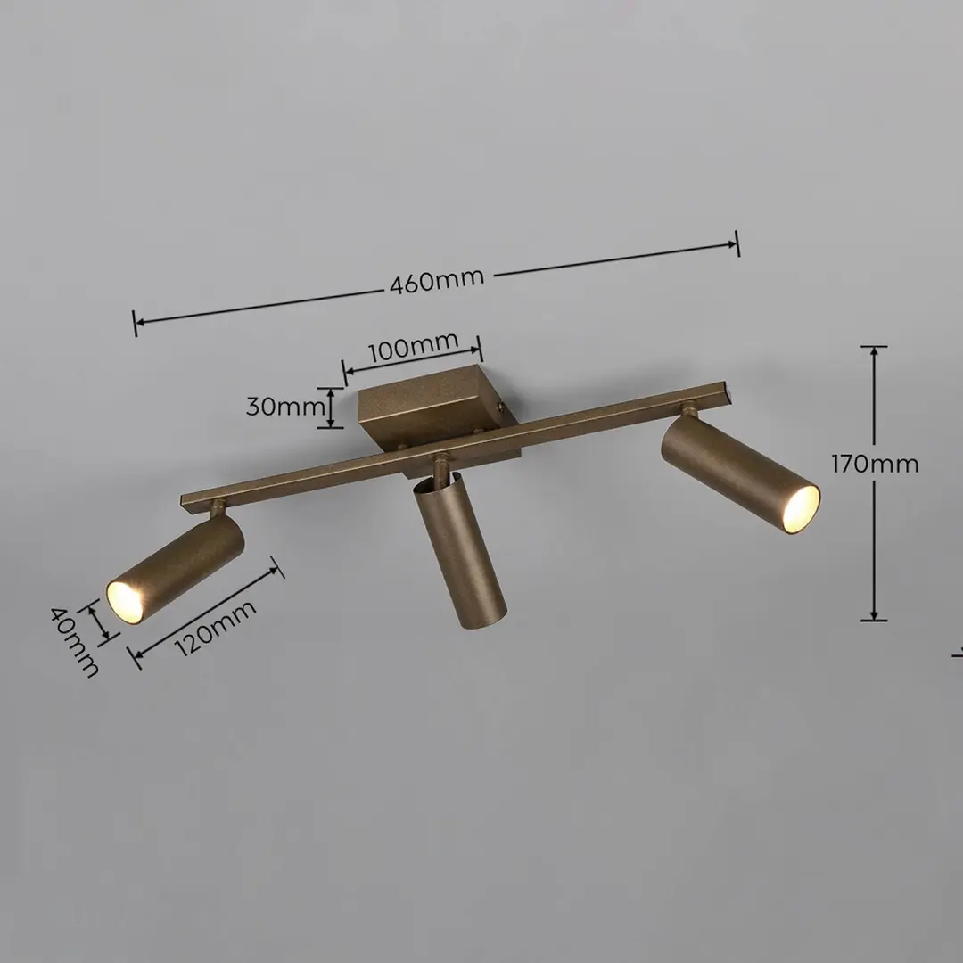 Trio Lighting Deckenstrahler Dara, Länge 46 cm platinfarben Metall, 3-flg.