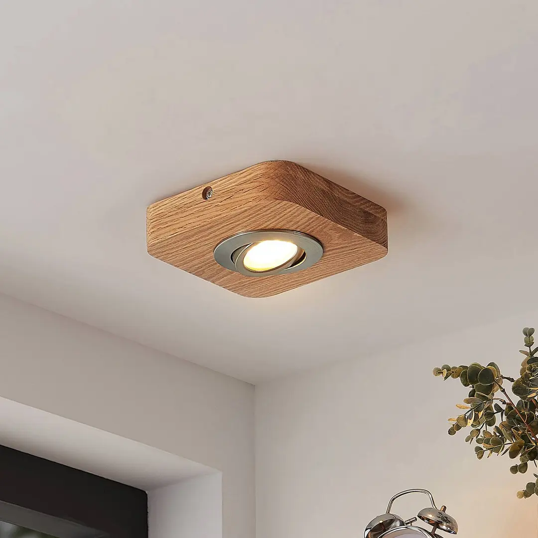 Lindby LED-Deckenleuchte Mikari, 14 cm, Holz, schwenkbar