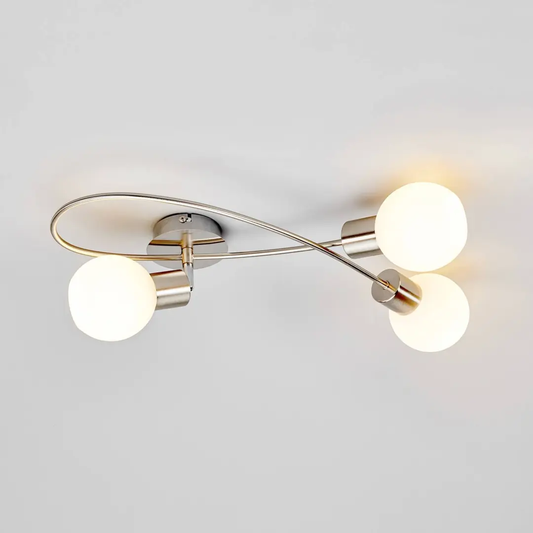 Lindby Deckenlampe Elaina, 50 cm, 3-flg., nickel, Glas, E14