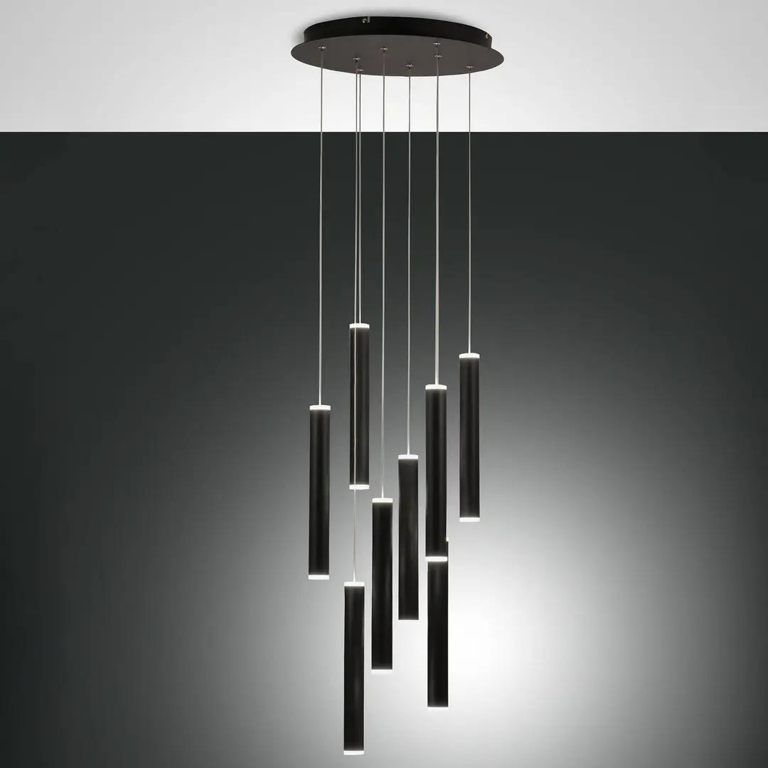 Fabas Luce LED-Hängeleuchte Prado, schwarz, 8-flammig, Ø 40 cm, dimmbar