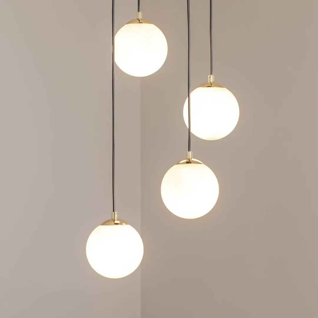 EMIBIG LIGHTING Hängeleuchte Glassy, schwarz/opal, 40 cm, 4-flg., rund
