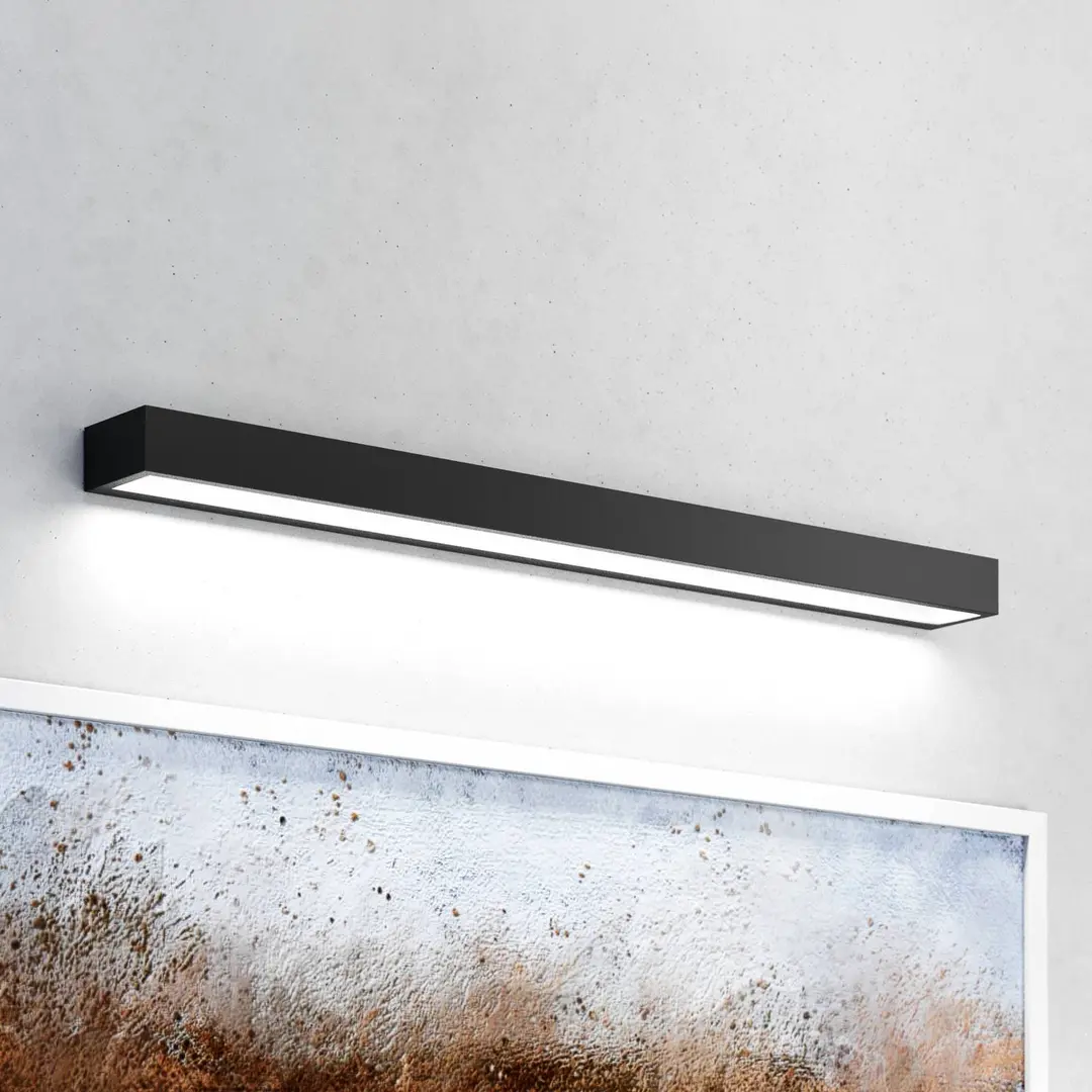 MCJ LED-Bad-Wandlampe Vola, IP44, schwarz, 4.000 K, Breite 80 cm
