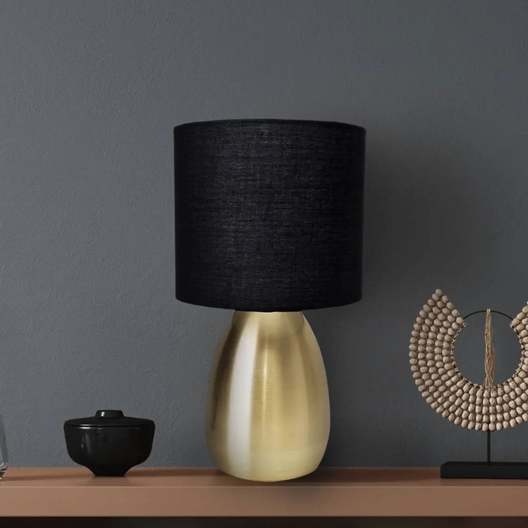 Naeve Leuchten Tischleuchte Aurum, Textilschirm, schwarz/gold