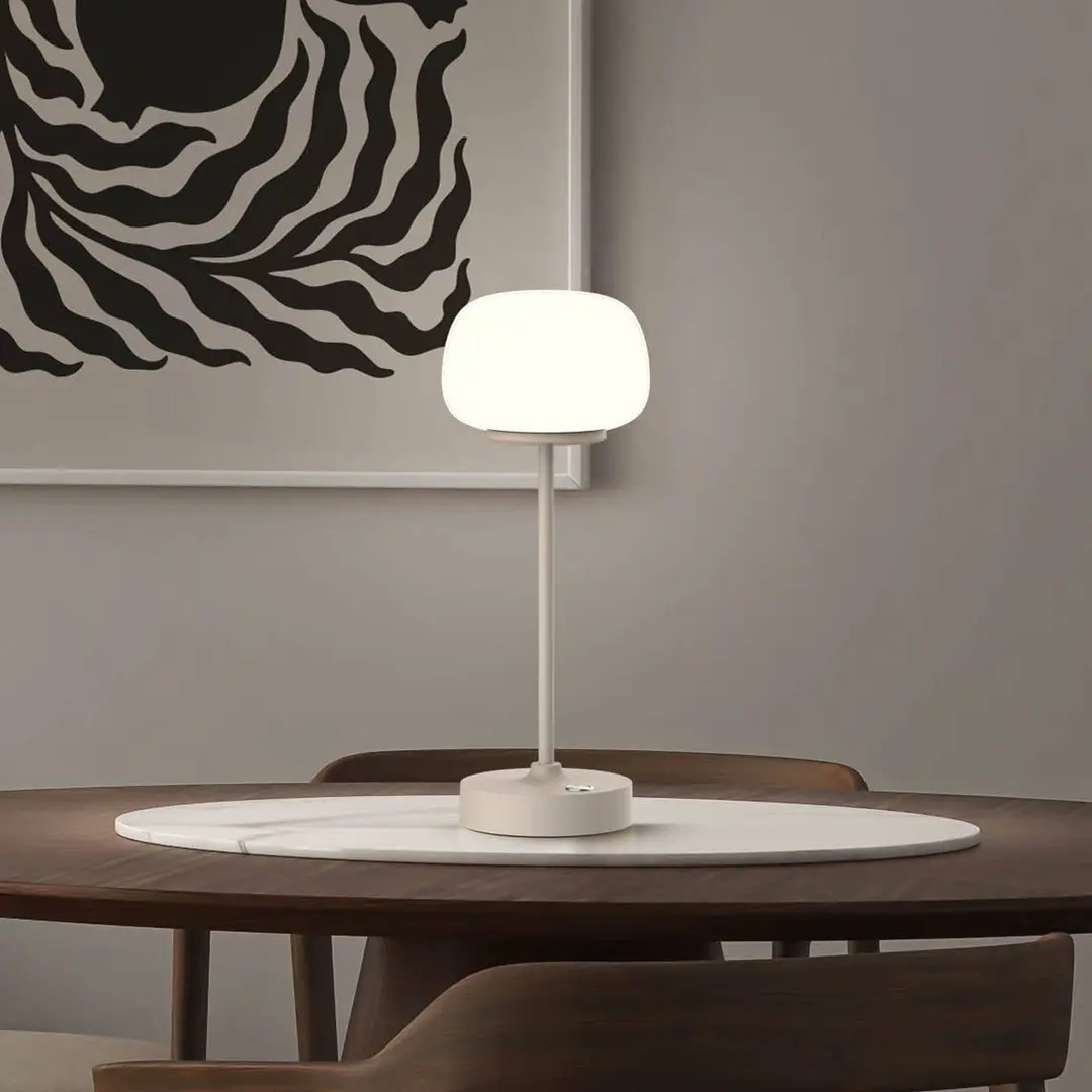 Naeve Leuchten LED-Akku-Tischlampe Pina beige Höhe 27,8cm Metall/Glas Touch